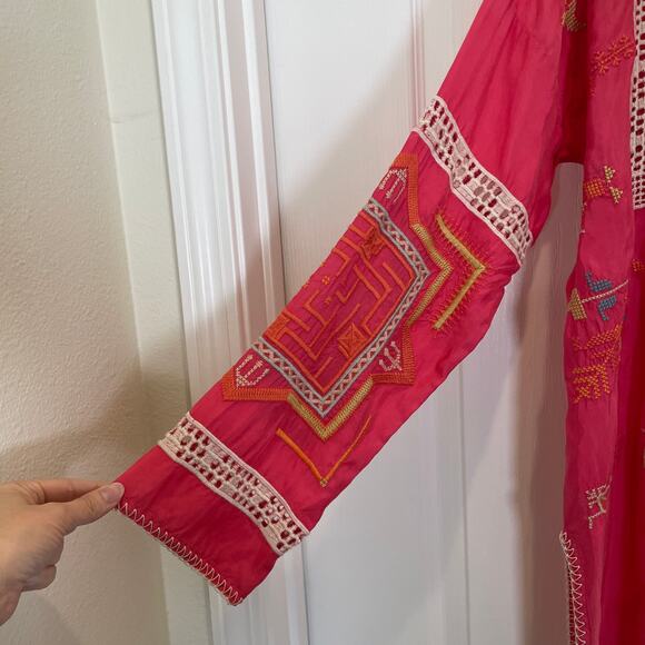 Johnny Was Biya Charlize Embroidered Blouse Pink Eyelet Lace trim Oversize S - Picture 5 of 8